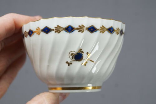 4組セット　フライト・ウースター作　コバルトブルー＆ゴールド　花柄　ティーカップ＆ソーサーセット