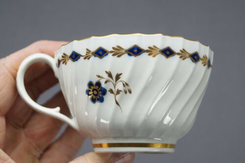 4組セット　フライト・ウースター作　コバルトブルー＆ゴールド　花柄　ティーカップ＆ソーサーセット