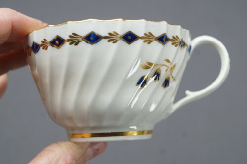 4組セット　フライト・ウースター作　コバルトブルー＆ゴールド　花柄　ティーカップ＆ソーサーセット