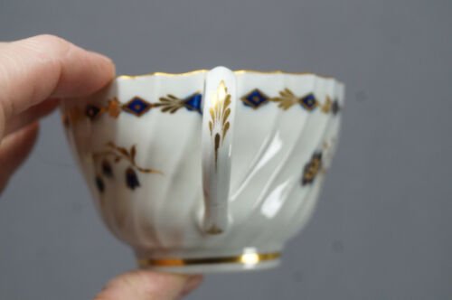 4組セット　フライト・ウースター作　コバルトブルー＆ゴールド　花柄　ティーカップ＆ソーサーセット