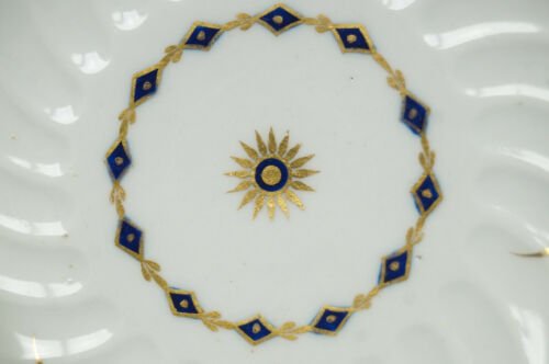 4組セット　フライト・ウースター作　コバルトブルー＆ゴールド　花柄　ティーカップ＆ソーサーセット