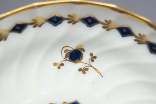 4組セット　フライト・ウースター作　コバルトブルー＆ゴールド　花柄　ティーカップ＆ソーサーセット