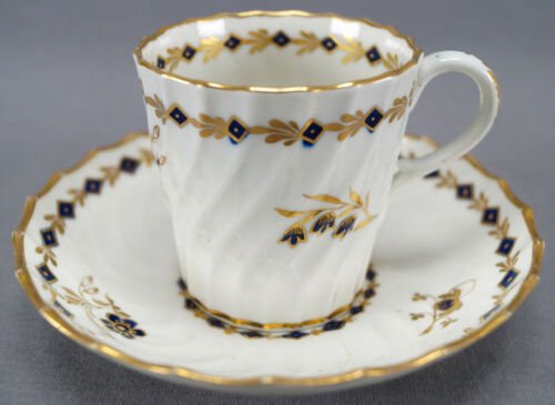 4組セット　フライト・ウースター作　コバルトブルー＆ゴールド　花柄　コーヒーカップ＆ソーサーセット