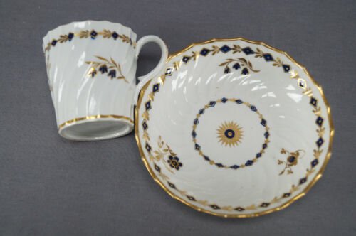 4組セット　フライト・ウースター作　コバルトブルー＆ゴールド　花柄　コーヒーカップ＆ソーサーセット