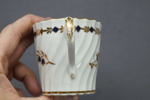 4組セット　フライト・ウースター作　コバルトブルー＆ゴールド　花柄　コーヒーカップ＆ソーサーセット