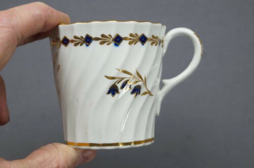 4組セット　フライト・ウースター作　コバルトブルー＆ゴールド　花柄　コーヒーカップ＆ソーサーセット