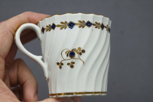 4組セット　フライト・ウースター作　コバルトブルー＆ゴールド　花柄　コーヒーカップ＆ソーサーセット