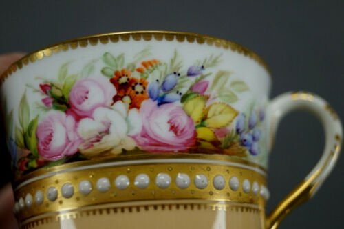 ロイヤルウースター　手描き　花柄　ピーチ＆ホワイト　コーヒーカップ＆ソーサーセット　1879年頃