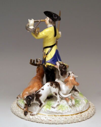 マイセン人形（フィギュリン）　エバーレイン作「騎手・猟師・兵士」シリーズ　「猟師と牡鹿と犬たち」　1級品