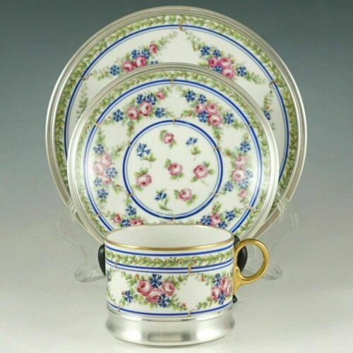 リモージュ　テタール　陶磁器　純銀　ティーカップ＆ソーサー＆パン皿　3点セット