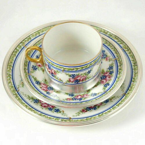 リモージュ　テタール　陶磁器　純銀　ティーカップ＆ソーサー＆パン皿　3点セット