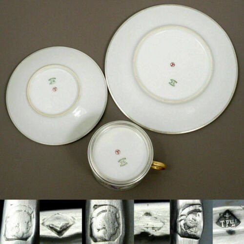 リモージュ　テタール　陶磁器　純銀　ティーカップ＆ソーサー＆パン皿　3点セット