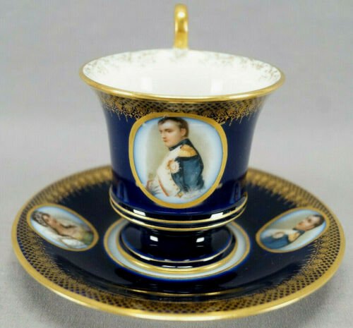 ゲラン　リモージュ　セーヴルスタイル　ナポレオン＆ジョセフィーヌ　ポートレート　コバルトブルー＆ゴールド　カップ＆ソーサー