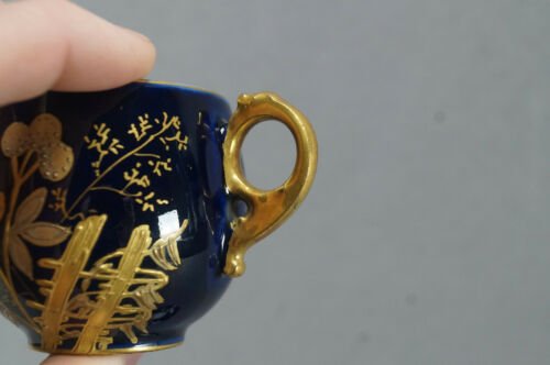 バウオ＆ドッター　リモージュ　コバルトブルー＆ゴールド　花柄　デミタスカップ＆ソーサーセット　1880年代