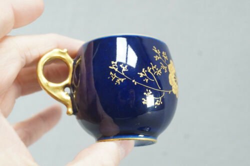 バウオ＆ドッター　リモージュ　コバルトブルー＆ゴールド　花柄　デミタスカップ＆ソーサーセット　1880年代