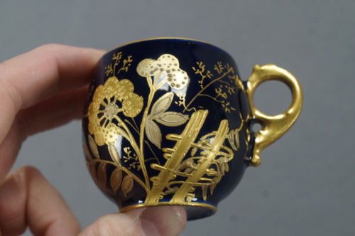 バウオ＆ドッター　リモージュ　コバルトブルー＆ゴールド　花柄　デミタスカップ＆ソーサーセット　1880年代