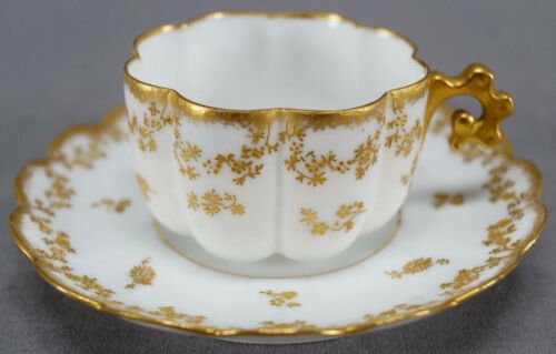 Straus　リモージュ　レイズドゴールド　フローラル　デミタスカップ＆ソーサーセット