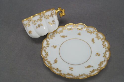 Straus　リモージュ　レイズドゴールド　フローラル　デミタスカップ＆ソーサーセット