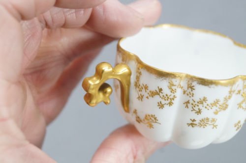 Straus　リモージュ　レイズドゴールド　フローラル　デミタスカップ＆ソーサーセット