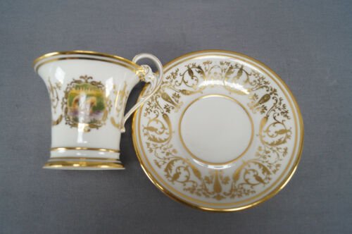 フランソワ　リモージュ　手描き　風景画　ゴールド　チョコレートカップ＆ソーサーセット　1919年製