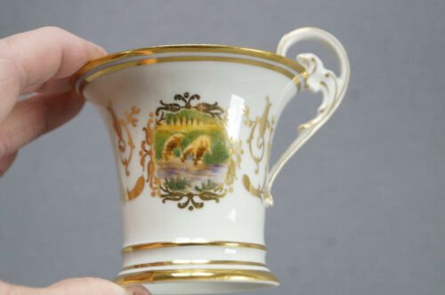 フランソワ　リモージュ　手描き　風景画　ゴールド　チョコレートカップ＆ソーサーセット　1919年製