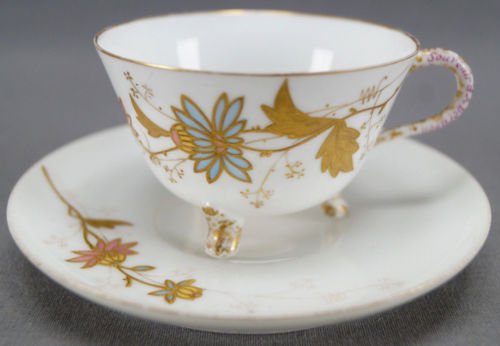 P.H.レオナール　リモージュ　手描き　ピンク＆ブルー　花柄　金彩　デミタスカップ＆ソーサーセット