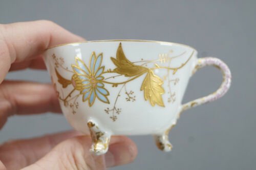 P.H.レオナール　リモージュ　手描き　ピンク＆ブルー　花柄　金彩　デミタスカップ＆ソーサーセット