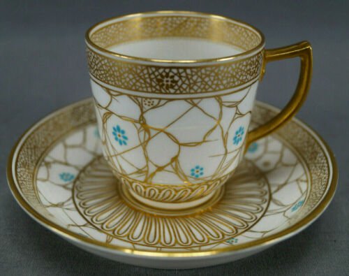 ロイヤルクラウンダービー　ティファニー　エナメル＆ゴールド　デミタスカップ＆ソーサーセット