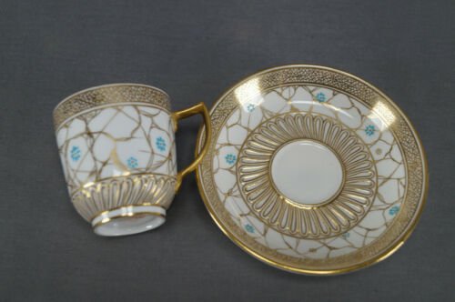 ロイヤルクラウンダービー　ティファニー　エナメル＆ゴールド　デミタスカップ＆ソーサーセット