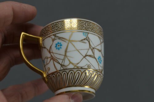 ロイヤルクラウンダービー　ティファニー　エナメル＆ゴールド　デミタスカップ＆ソーサーセット