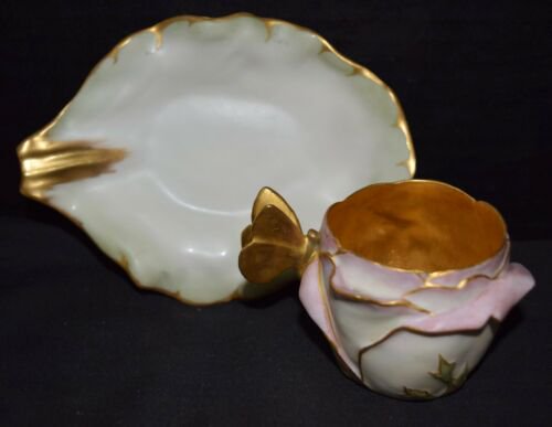 希少　T&V　リモージュ　磁器　アールヌーヴォー　バラ　カップ＆ソーサーセット