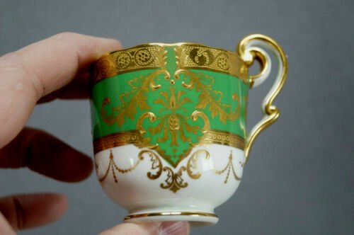 コウルドン　グリーン＆レイズドゴールド　金彩装飾　デミタスカップ＆ソーサーセット　1905～1920年頃