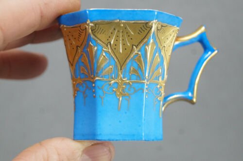 ピルケンハンマー Fischer & Mieg　Paepke & Schafer　レイズドゴールド　ブルー　デミタスカップ＆ソーサーセット　1918～1930年頃