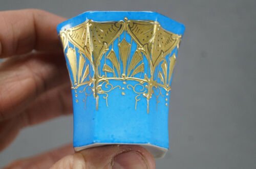 ピルケンハンマー Fischer & Mieg　Paepke & Schafer　レイズドゴールド　ブルー　デミタスカップ＆ソーサーセット　1918～1930年頃