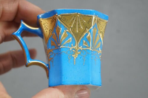 ピルケンハンマー Fischer & Mieg　Paepke & Schafer　レイズドゴールド　ブルー　デミタスカップ＆ソーサーセット　1918～1930年頃