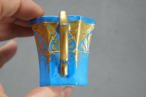 ピルケンハンマー Fischer & Mieg　Paepke & Schafer　レイズドゴールド　ブルー　デミタスカップ＆ソーサーセット　1918～1930年頃