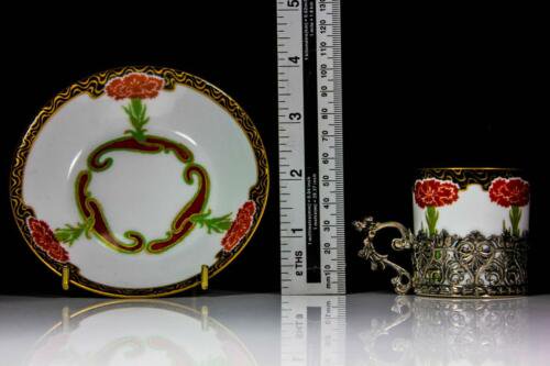 アンティーク　リモージュ　エルキントン　銀　アールヌーヴォー　デミタスカップ＆ソーサーセット　1907年頃