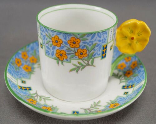 エインズレイ　B3470　アールデコ　フラワーハンドル　ボーンチャイナ　デミタスカップ＆ソーサーセット