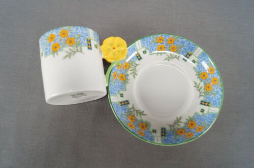 エインズレイ　B3470　アールデコ　フラワーハンドル　ボーンチャイナ　デミタスカップ＆ソーサーセット