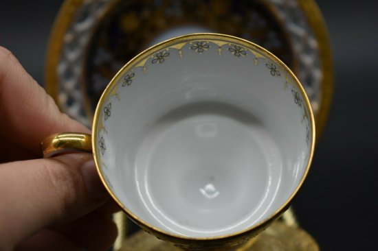 ピルケンハンマー　カップ＆ソーサー　コバルトブルー・金メッキ　網目模様