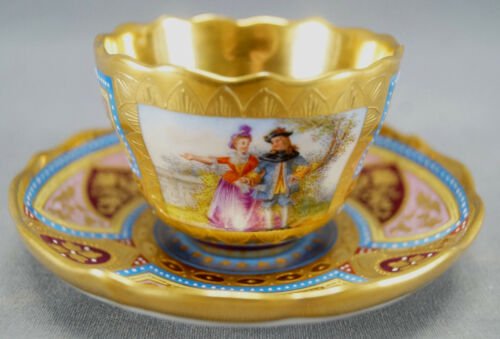 ロイヤルヴィエナ 男性と女性のカップルと風景のカップ＆ソーサー