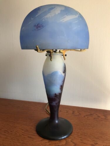 エミール・ガレ　ワシと風景の青いランプ　1800年代後期