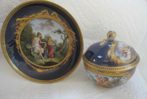 希少品　マイセン　マルコリーニ期　蓋つきカップ＆ソーサーセット　1810年頃　キューピッド