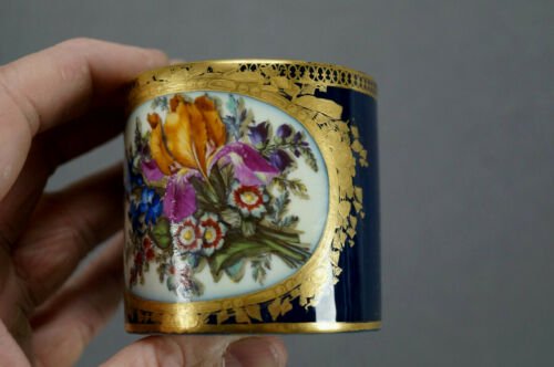 マイセン　マルコリーニ期　コバルトブルー　花柄　金彩　コーヒーカップ＆ソーサーセット　1774～1817年製