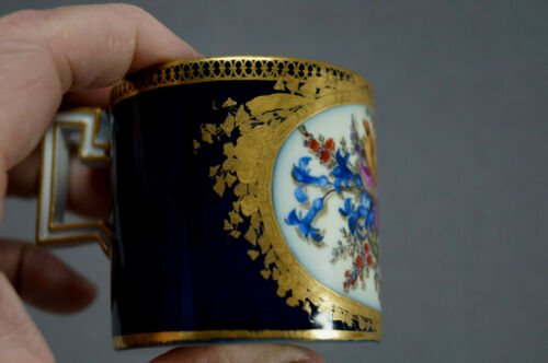 マイセン　マルコリーニ期　コバルトブルー　花柄　金彩　コーヒーカップ＆ソーサーセット　1774～1817年製