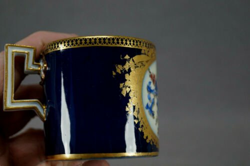 マイセン　マルコリーニ期　コバルトブルー　花柄　金彩　コーヒーカップ＆ソーサーセット　1774～1817年製