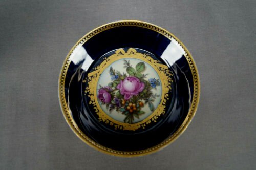 マイセン　マルコリーニ期　コバルトブルー　花柄　金彩　コーヒーカップ＆ソーサーセット　1774～1817年製