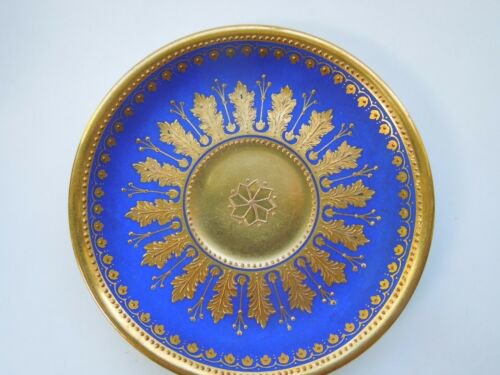 希少　ドレスデン　デミタスカップ＆ソーサーセット　ロイヤルブルー　レイズドゴールド　アカンサスの葉