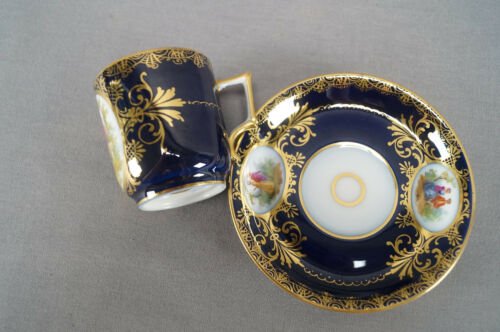 ドレスデン　Richard Klemm　愛し合うカップル　コバルトブルー＆ゴールド　デミタスカップ＆ソーサーセット