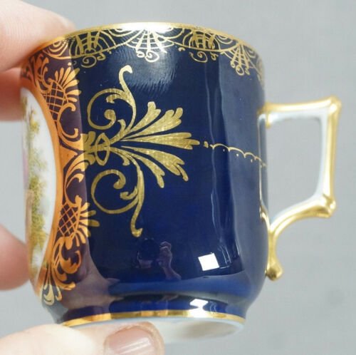 ドレスデン　Richard Klemm　愛し合うカップル　コバルトブルー＆ゴールド　デミタスカップ＆ソーサーセット